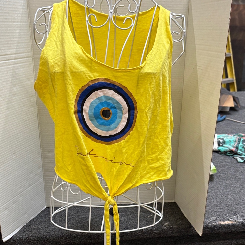 Santorini Yellow Women's Top with Blue Target Design